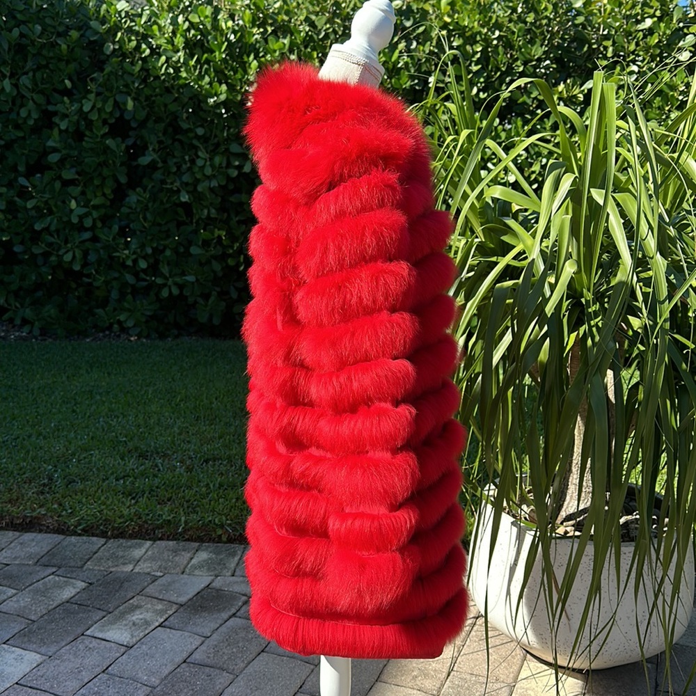 LINDA RICHARDS LUXURY RED SILK AND DYED FOX REVERSIBLE LIGHTWEIGHT COAT … - Picture 2 of 16
